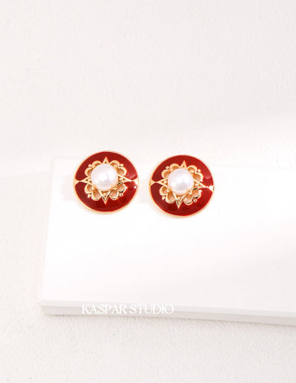 Christmas Round red Earrings