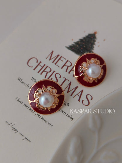 Christmas Round red Earrings